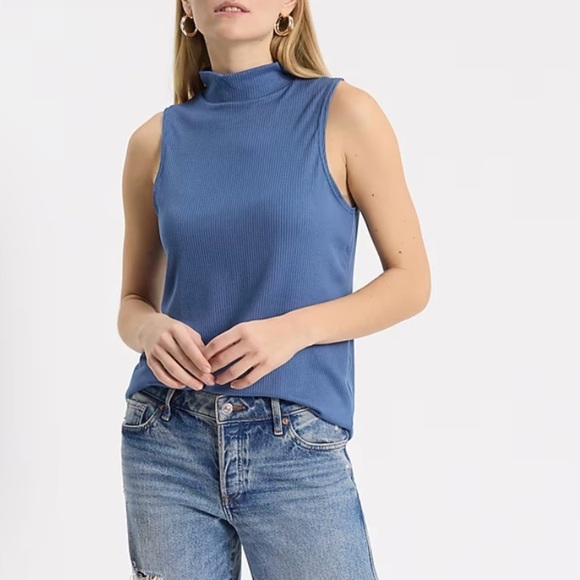 Express Denim Blue Ribbed Mock Neck Tank New With Tags - Picture 2 of 5
